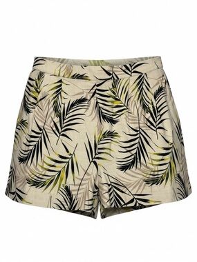 Ophelia Roe Linen Blend Palm Print Shorts Tropical Beige Women Size L  Casual